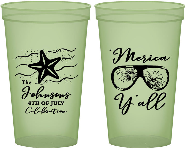 Custom 4th Of July 22 oz Glow In The Dark Cups - Beach Merica Yall | 220028