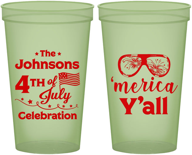 Custom 4th Of July 22 oz Glow In The Dark Cups - Merica Yall | 220034