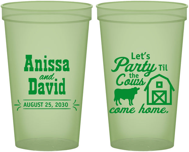 Custom Wedding 22 oz Glow In The Dark Cups - Party Til The Cows Come Home | 222