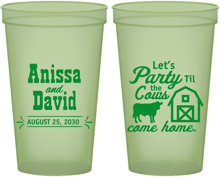 Custom Wedding 22 oz Glow In The Dark Cups - Party Til The Cows Come Home | 222