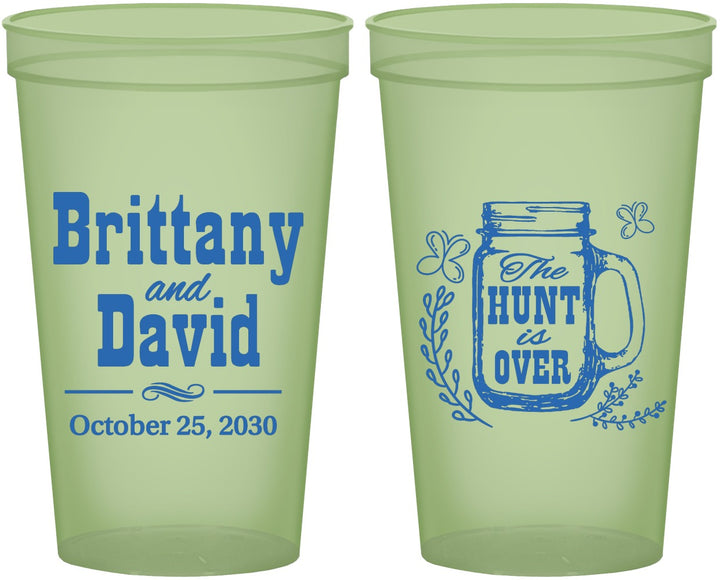 Custom Wedding 22 oz Glow In The Dark Cups - The Hunt Is Over Mason Jar | 223