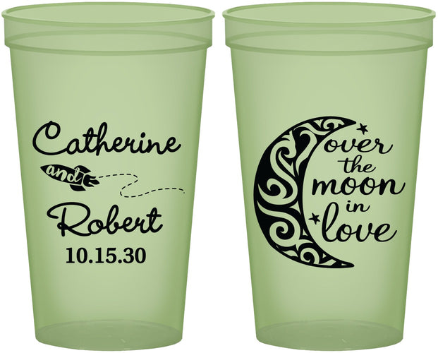 Custom Wedding 22 oz Glow In The Dark Cups - Over The Moon In Love | 224