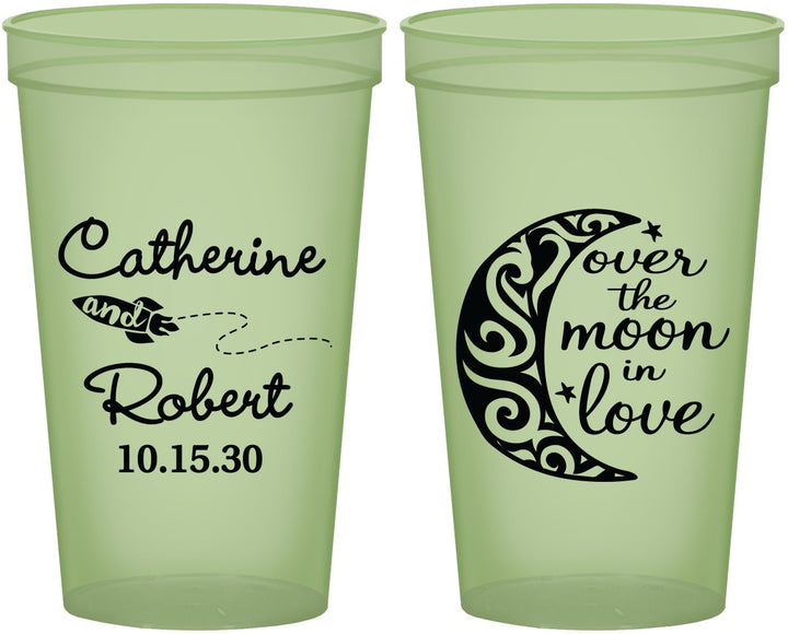 Custom Wedding 22 oz Glow In The Dark Cups - Over The Moon In Love | 224