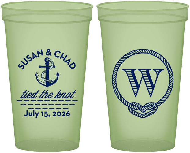 Custom Wedding 22 oz Glow In The Dark Cups - Monogram Nautical | 226