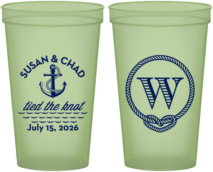 Custom Wedding 22 oz Glow In The Dark Cups - Monogram Nautical | 226