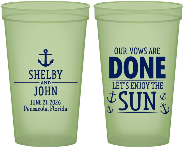 Custom Wedding 22 oz Glow In The Dark Cups - Vows Are Done Nautical | 228