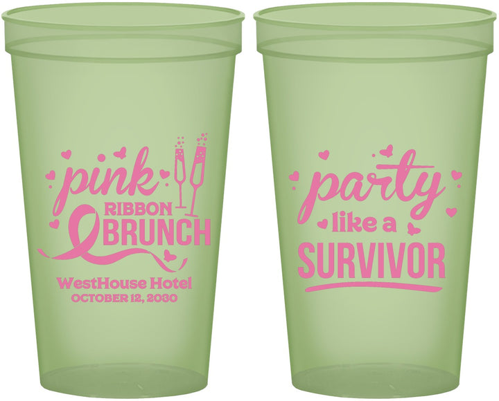 Custom Awareness 22 oz Glow In The Dark Cups - Party Like A Survivor | 230005
