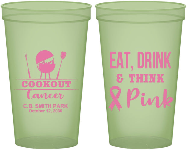 Custom Awareness 22 oz Glow In The Dark Cups - Eat Drink Think Pink | 230009