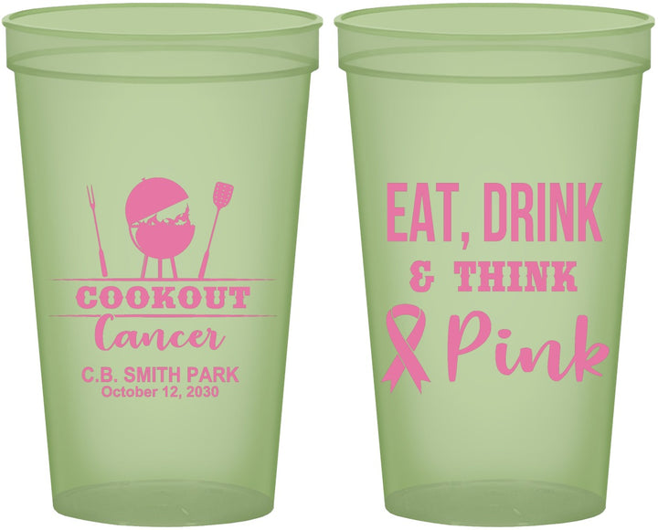 Custom Awareness 22 oz Glow In The Dark Cups - Eat Drink Think Pink | 230009
