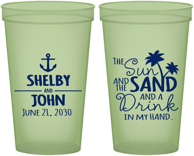 Custom Wedding 22 oz Glow In The Dark Cups - Sun Sand Drink In My Hand | 233