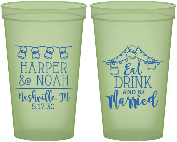 Custom Wedding 22 oz Glow In The Dark Cups - Eat Drink Be Married | 235
