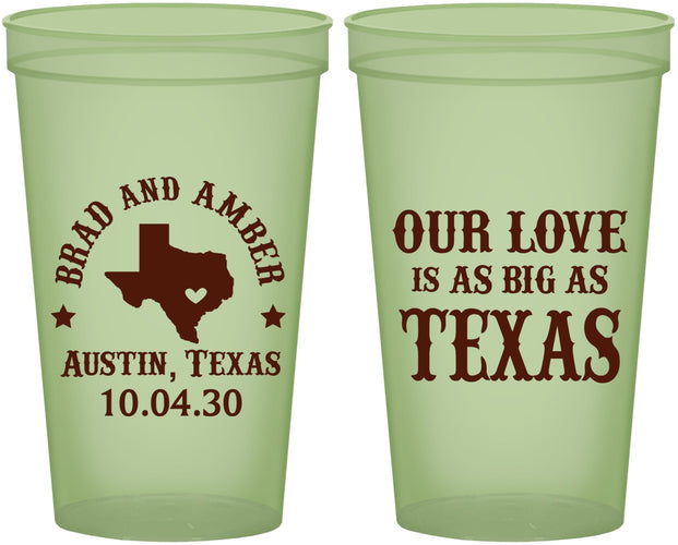 Custom Wedding 22 oz Glow In The Dark Cups - Our Love Is As Big As Texas | 236