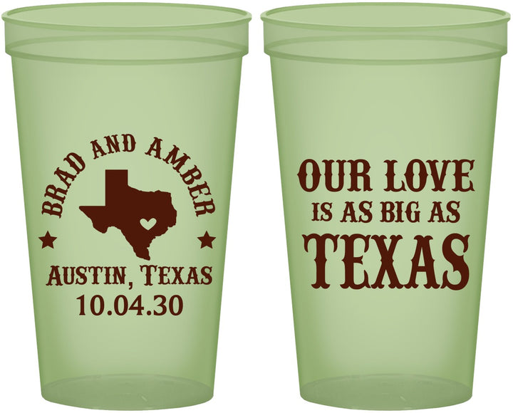 Custom Wedding 22 oz Glow In The Dark Cups - Our Love Is As Big As Texas | 236