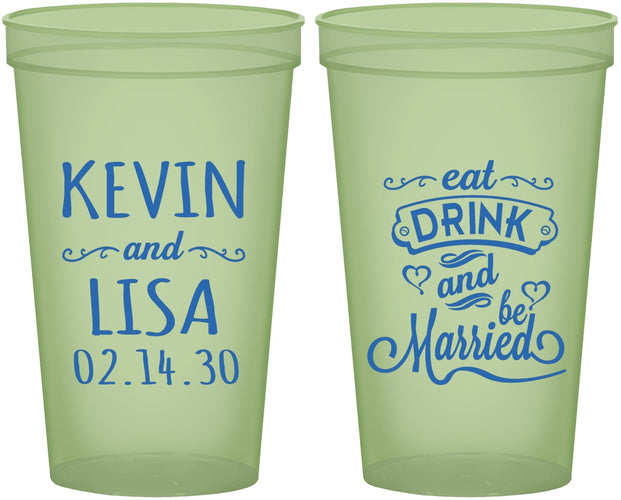 Custom Wedding 22 oz Glow In The Dark Cups - Eat Drink Be Married | 239