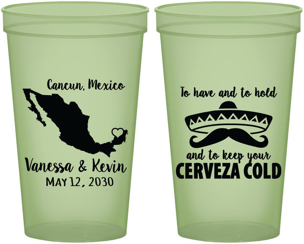 Custom Wedding 22 oz Glow In The Dark Cups - Cerveza Mexico | 241
