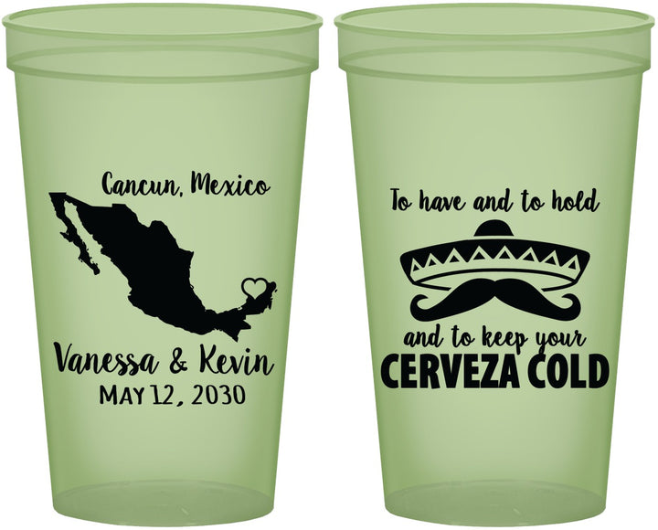 Custom Wedding 22 oz Glow In The Dark Cups - Cerveza Mexico | 241