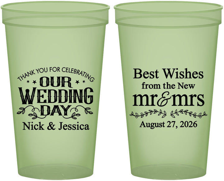 Custom Wedding 22 oz Glow In The Dark Cups - Best Wishes Mr And Mrs | 242