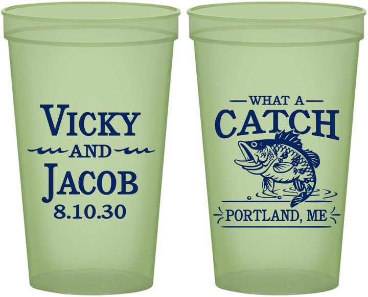 Custom Wedding 22 oz Glow In The Dark Cups - What A Catch Fish | 247