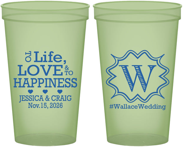 Custom Wedding 22 oz Glow In The Dark Cups - Life Love Happiness | 248