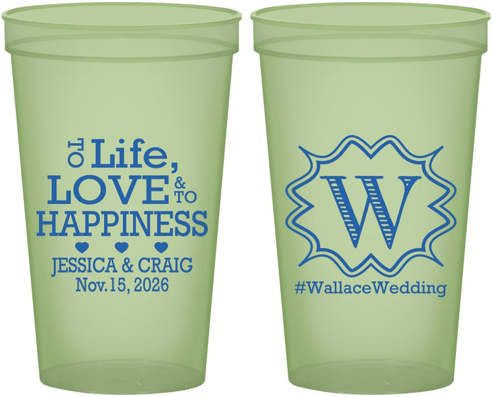 Custom Wedding 22 oz Glow In The Dark Cups - Life Love Happiness | 248