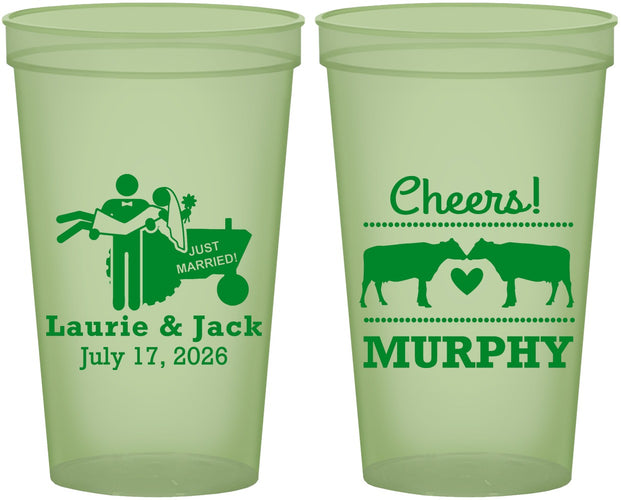 Custom Wedding 22 oz Glow In The Dark Cups - Tractor Cows | 257