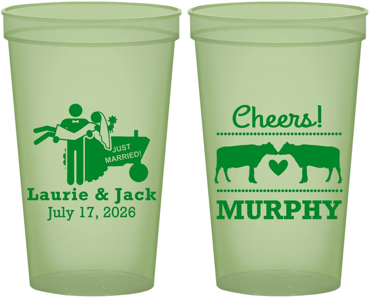 Custom Wedding 22 oz Glow In The Dark Cups - Tractor Cows | 257