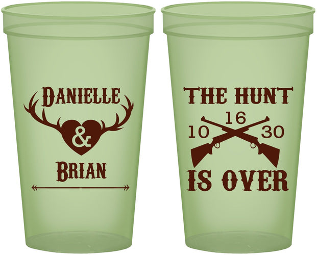 Custom Wedding 22 oz Glow In The Dark Cups - The Hunt Is Ove | 258