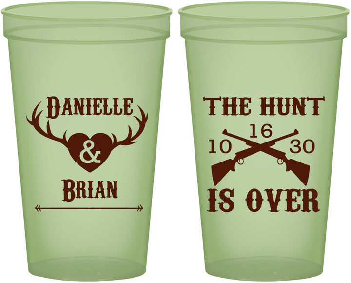 Custom Wedding 22 oz Glow In The Dark Cups - The Hunt Is Ove | 258