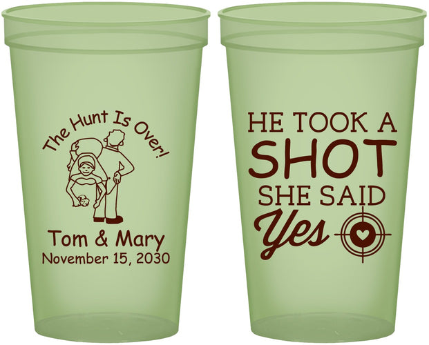 Custom Wedding 22 oz Glow In The Dark Cups - He Took A Shot She Said Yes | 259