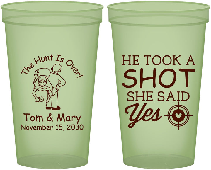 Custom Wedding 22 oz Glow In The Dark Cups - He Took A Shot She Said Yes | 259