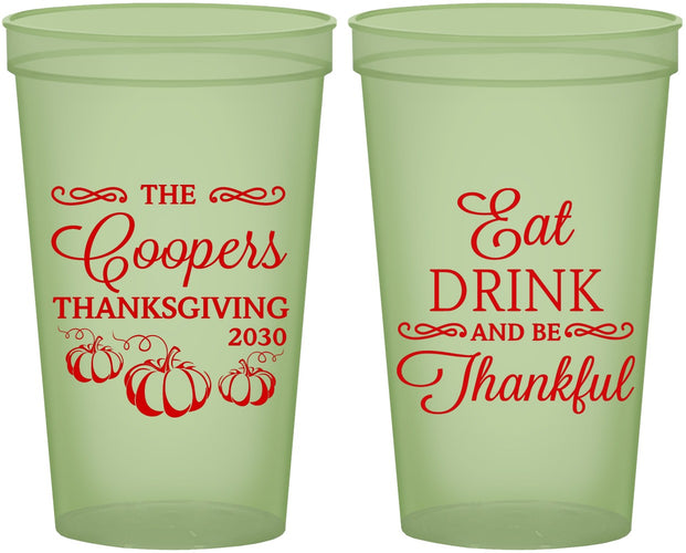 Custom Thanksgiving 22 oz Glow In The Dark Cups - Eat Drink Thankful | 260009