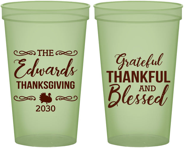 Custom Thanksgiving 22 oz Glow In The Dark Cups - Grateful Blessed | 260030