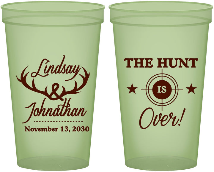 Custom Wedding 22 oz Glow In The Dark Cups - The Hunt Is Over | 266