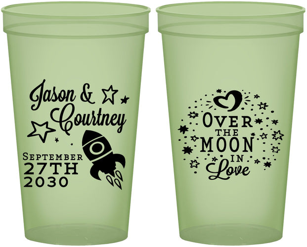 Custom Wedding 22 oz Glow In The Dark Cups - Over The Moon In Love | 267