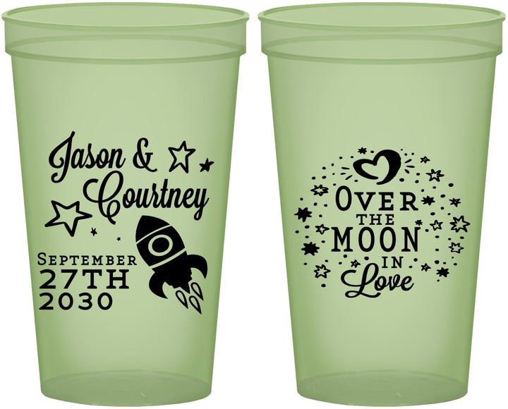 Custom Wedding 22 oz Glow In The Dark Cups - Over The Moon In Love | 267