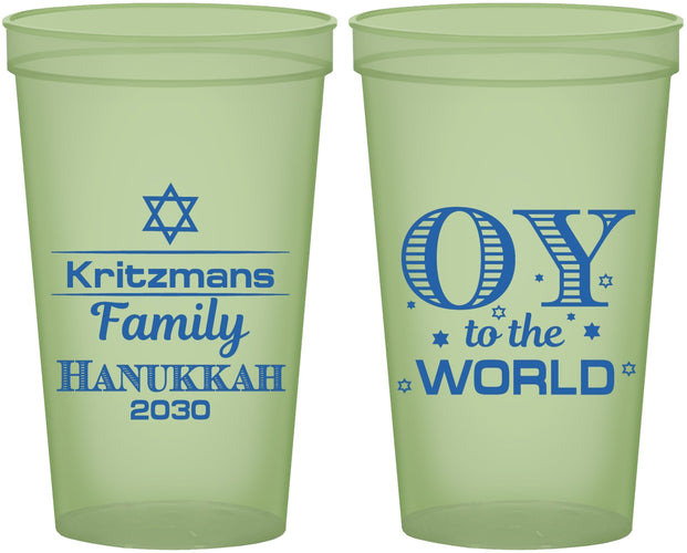 Custom Hanukkah 22 oz Glow In The Dark Cups - Oy To The World | 270000