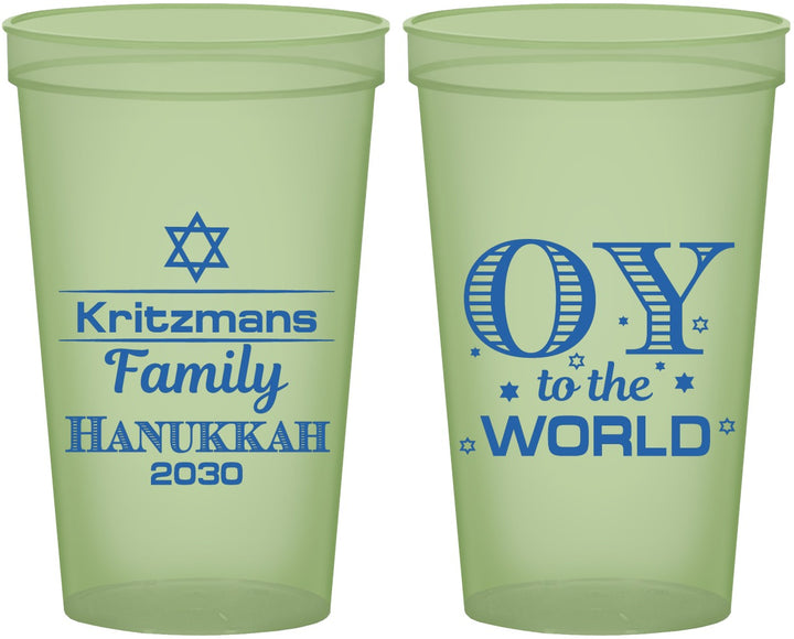 Custom Hanukkah 22 oz Glow In The Dark Cups - Oy To The World | 270000