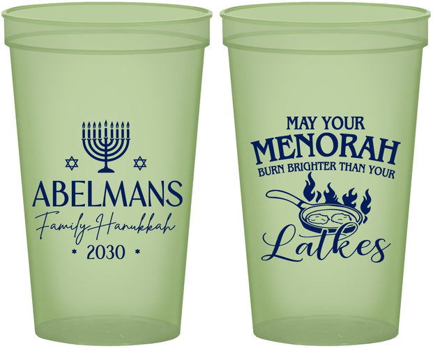 Custom Hanukkah 22 oz Glow In The Dark Cups - Menorah Latkes | 270019