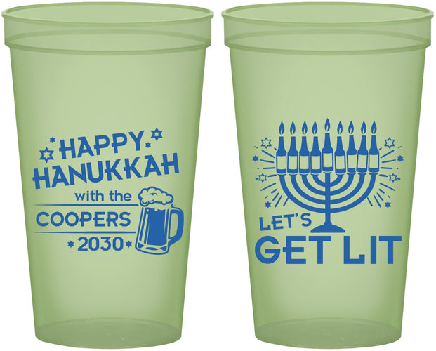 Custom Hanukkah 22 oz Glow In The Dark Cups - Lets Get Lit | 270021
