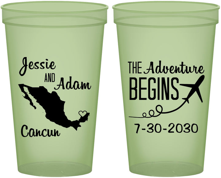 Custom Wedding 22 oz Glow In The Dark Cups - The Adventure Begins | 275