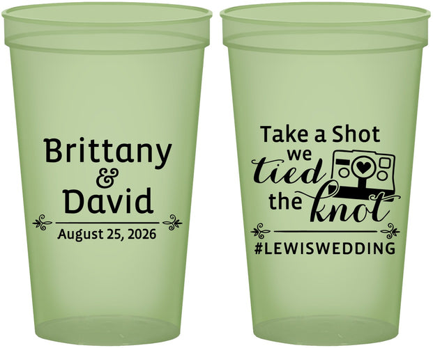 Custom Wedding 22 oz Glow In The Dark Cups - Take A Shot We Tied The Knot | 277