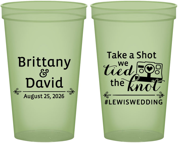 Custom Wedding 22 oz Glow In The Dark Cups - Take A Shot We Tied The Knot | 277