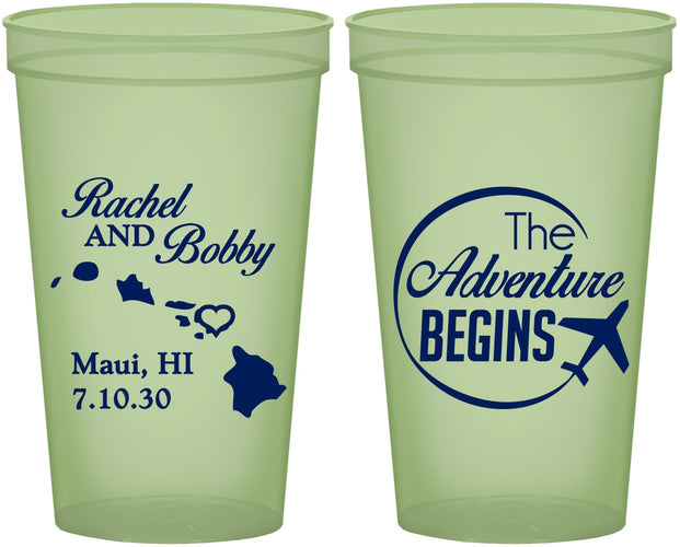 Custom Wedding 22 oz Glow In The Dark Cups - The Adventure Begins | 278