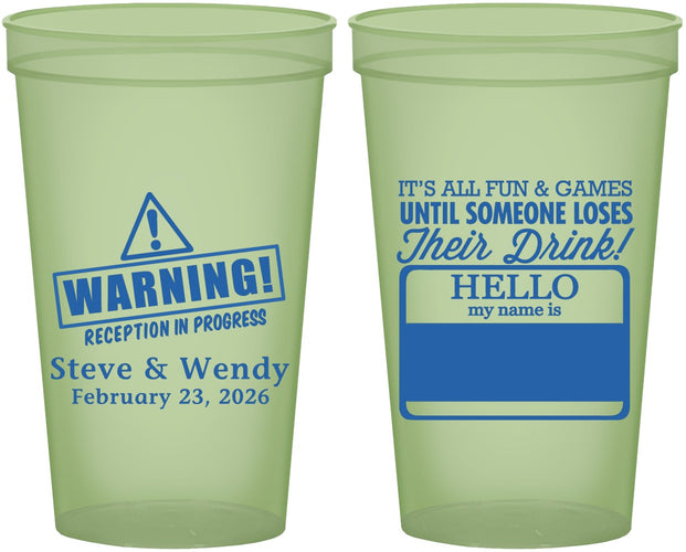 Custom Wedding 22 oz Glow In The Dark Cups - Hello My Name Is | 280