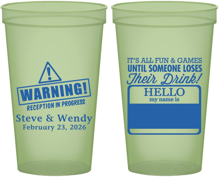 Custom Wedding 22 oz Glow In The Dark Cups - Hello My Name Is | 280