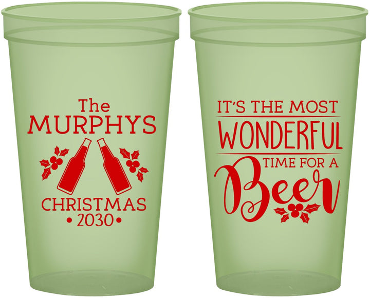 Custom Christmas 22 oz Glow In The Dark Cups - Wonderful Time For A Beer | 280012