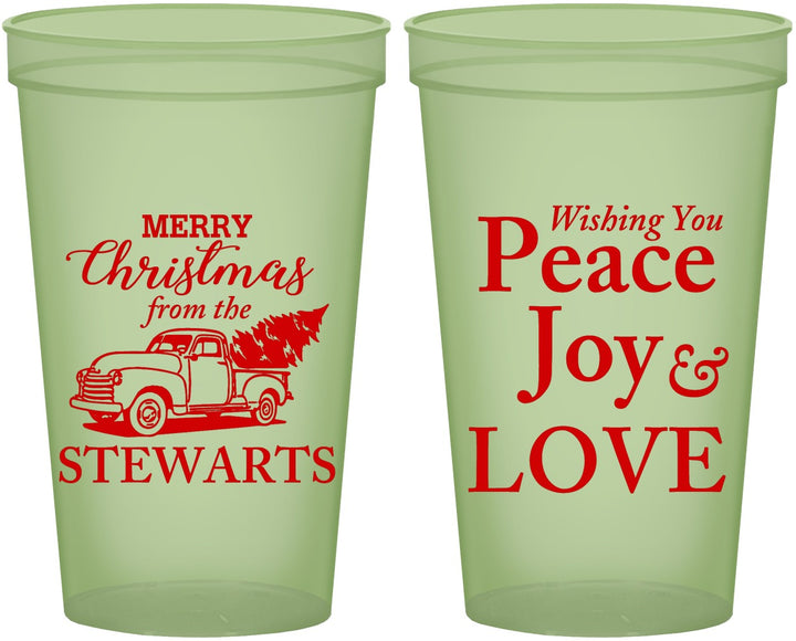 Custom Christmas 22 oz Glow In The Dark Cups - Peace Joy Love | 280070