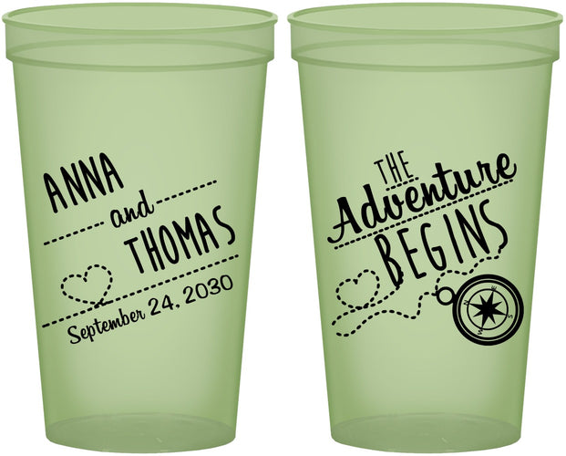 Custom Wedding 22 oz Glow In The Dark Cups - The Adventure Begins | 284