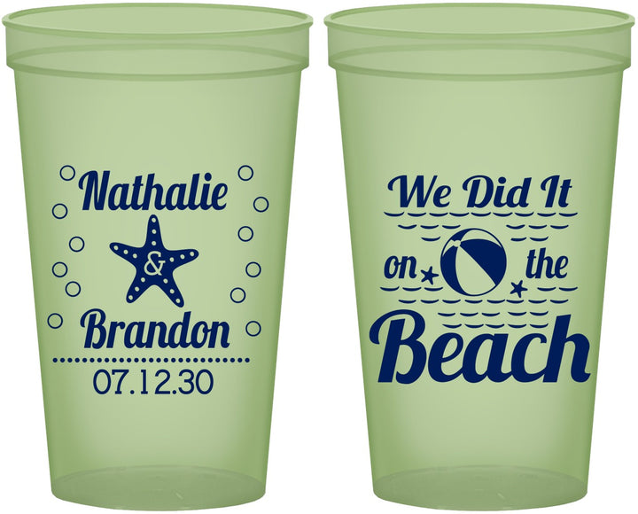 Custom Wedding 22 oz Glow In The Dark Cups - We Did It On The Beach | 287