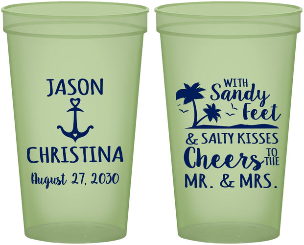 Custom Wedding 22 oz Glow In The Dark Cups - Sandy Feet Salty Kisses | 290